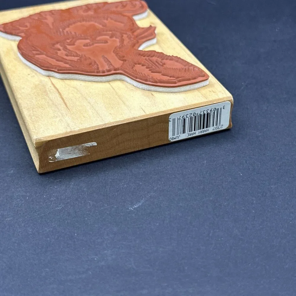 Comotion Large Harry Hare 2397 Rubber Stamp Easter Bunny Wood Mounted Rabbit